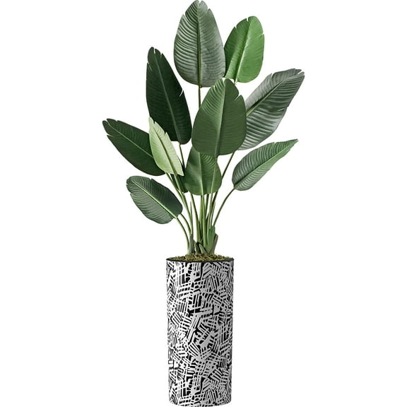 Artificial Tree in Contemporary Pattern Planter, Fake Bird of Paradise Silk Tree for Indoor and Outdoor Home Decoration - 67" Overall Tall (Plant Pot Plus Tree)
