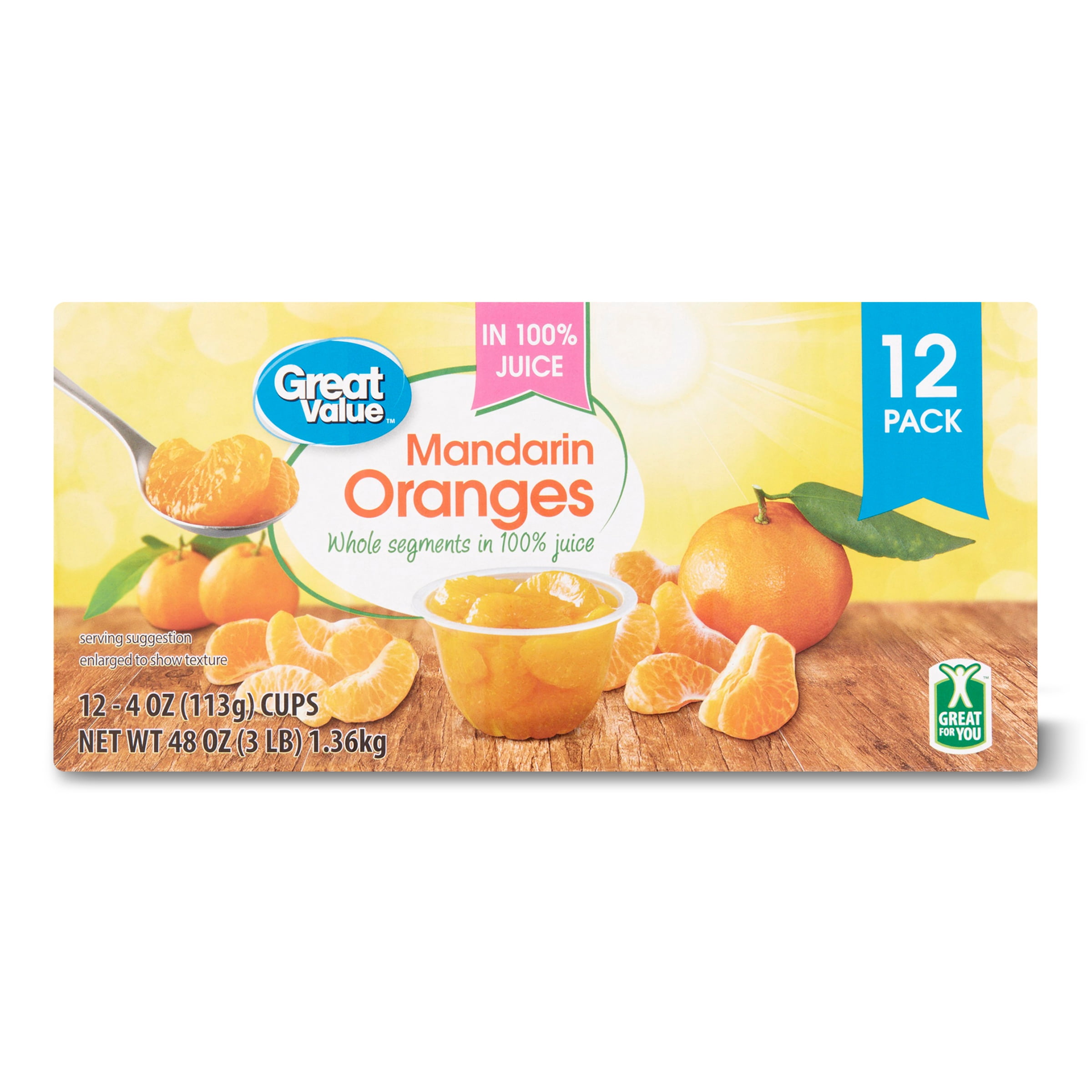 Great Value Mandarin Oranges, 4 oz, 12 Ct