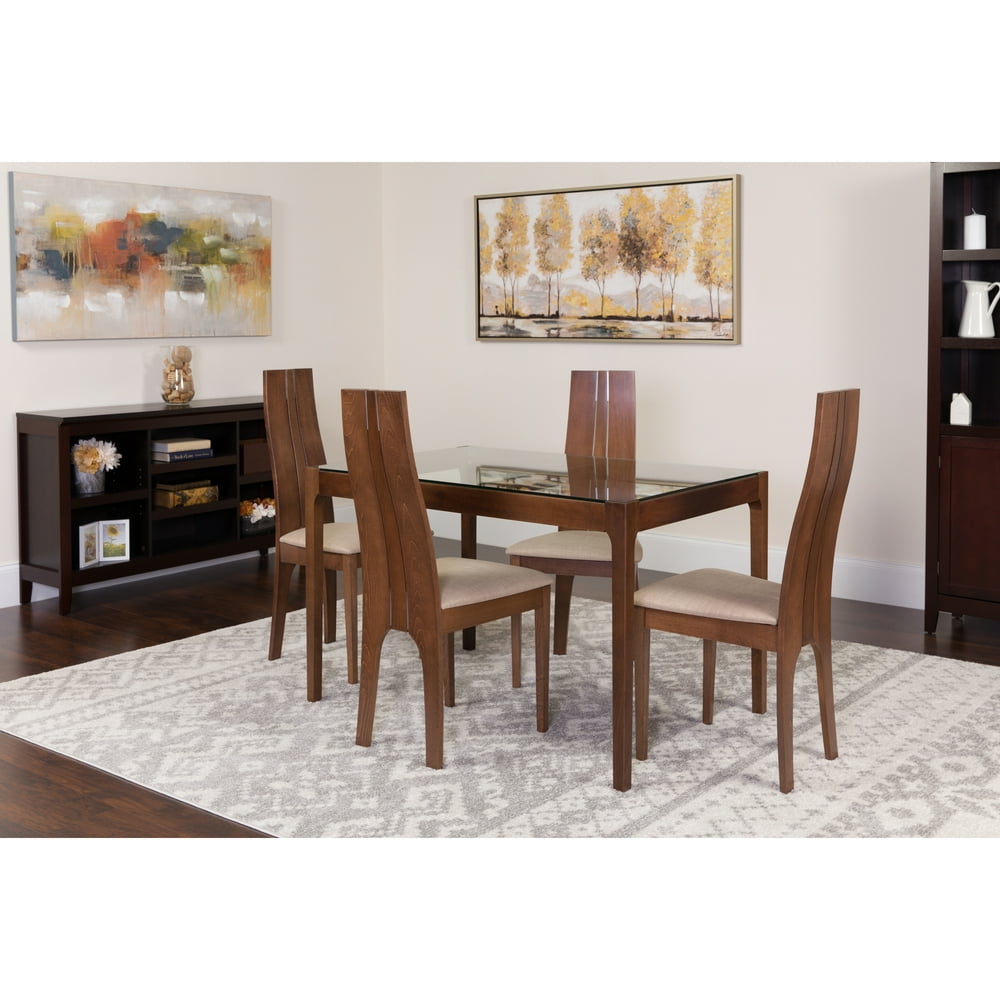Flash Furniture Glendale 5 Piece Walnut Wood Dining Table Set with