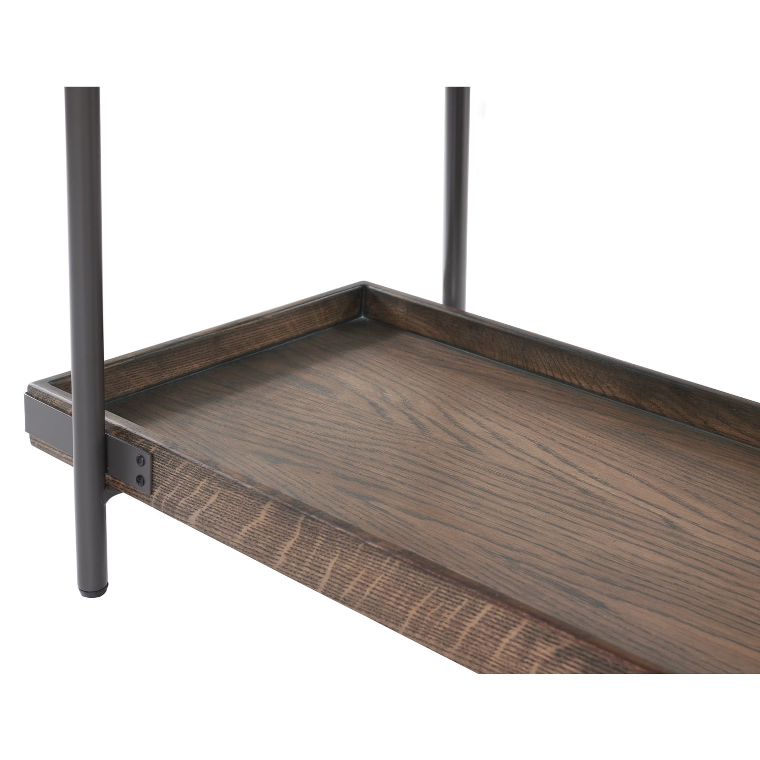 Bolton Furniture Kyra 5-Piece Oak and Metal Living Room Set with 42"L Coffee Table, Two Side Tables, Sofa/TV Console and Bar Cart