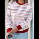 thumbnail image 5 of Camisas de Larga para Mujer, Túnicas Holgadas con Cuello Redondo A Rayas y Bloques de Color de Otoño. Rojo XL, 5 of 6
