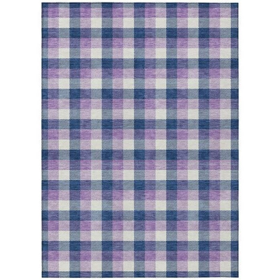HomeRoots 601411 5 x 8 ft. Navy Blue, Purple & Beige Plaid Washable Indoor & Outdoor Rectangle Area Rug