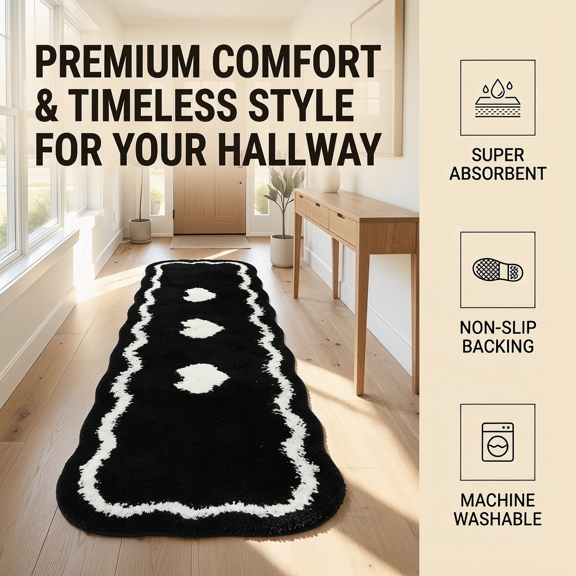 Unique Bargains Extra Long Shaggy Faux Fur Non-Slip Plush Rug Black 47" x 16"
