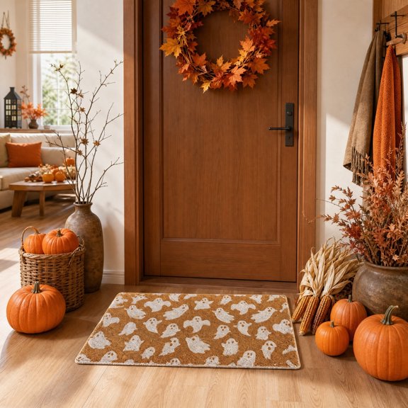 Zynviq 23.6" X 15.7" Doormats Ghost Throw Rug Pvc Rectangular Washable Multicolor Small Rug for Entrance
