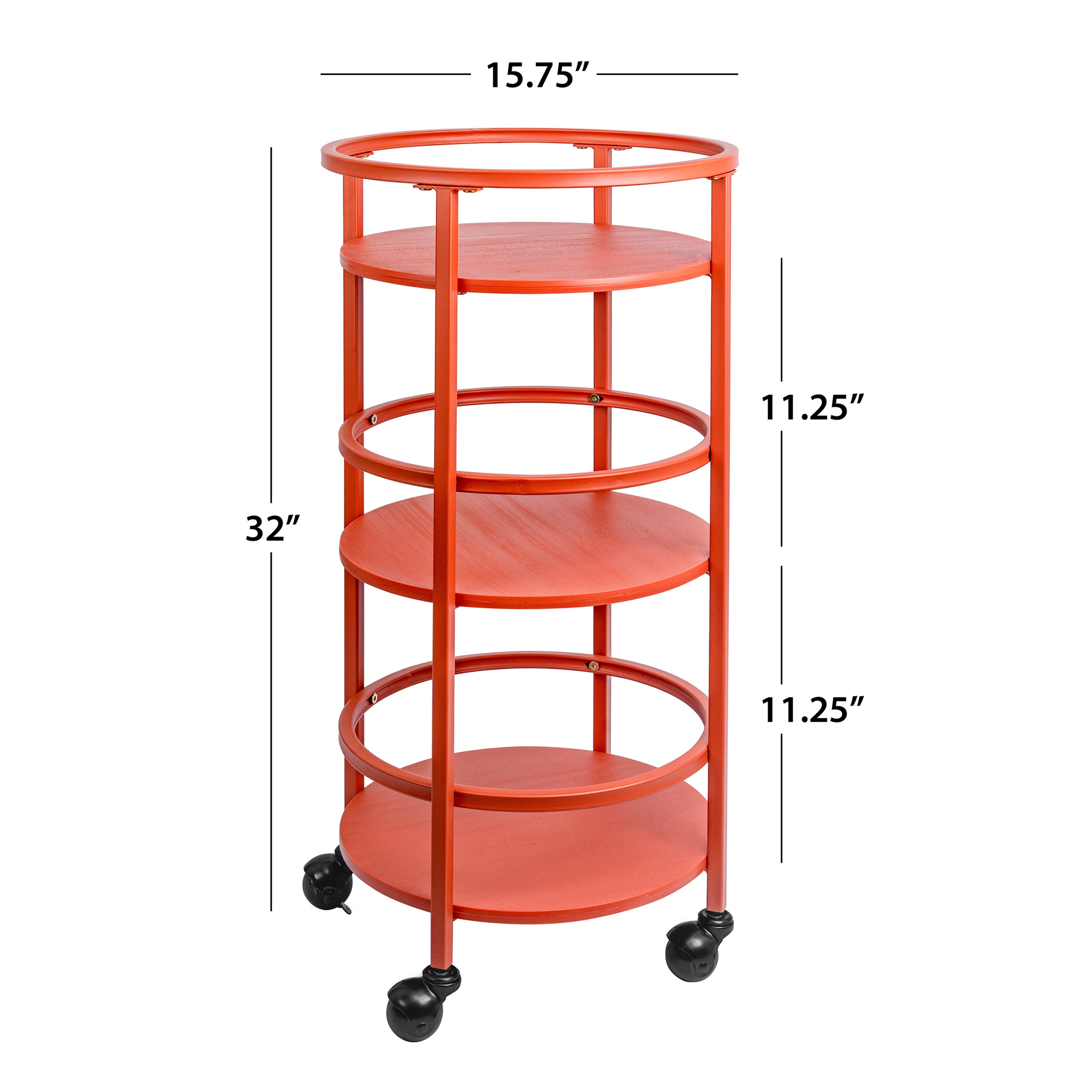 Mainstays  32" 3-Tier Rolling Round Kitchen Storage  Bar Cart, Red