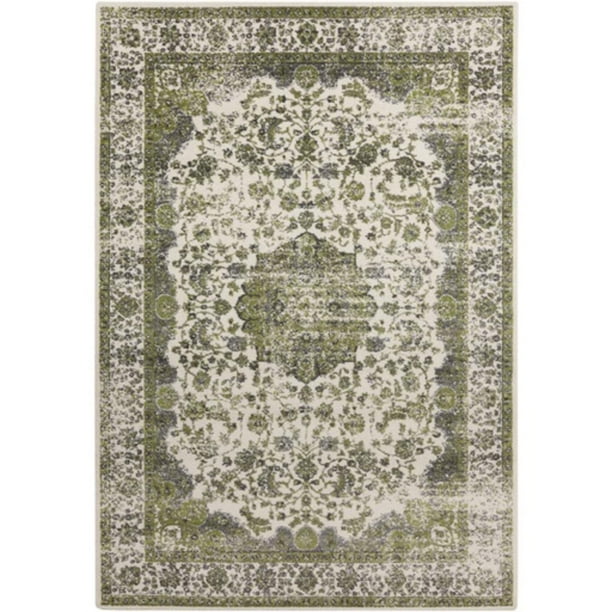 5.15' x 7.5' Colonial Past Lime Green and Ash Gray Area Throw Rug