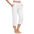 thumbnail image 3 of BODOAO Womens Capri Cotton Linen Pants Pull on Breathable Elastic Waist Pants Summer Travel Pants Loungewear Casual Capri Length Cotton Linen Blend Loose Fit With Pockets White M, 3 of 9