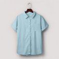 thumbnail image 6 of IYYVV Button Down Short Sleeve Shirts for Women V Neck Loose Roll Up Collared Shirt Casual Summer Tops with Pockets Light Blue XL, 6 of 7