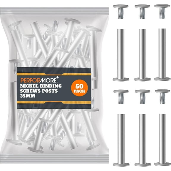 50 Pack of Chicago Screw Post Binding Screws, 35mm Nickel Plated Metal Screw Posts