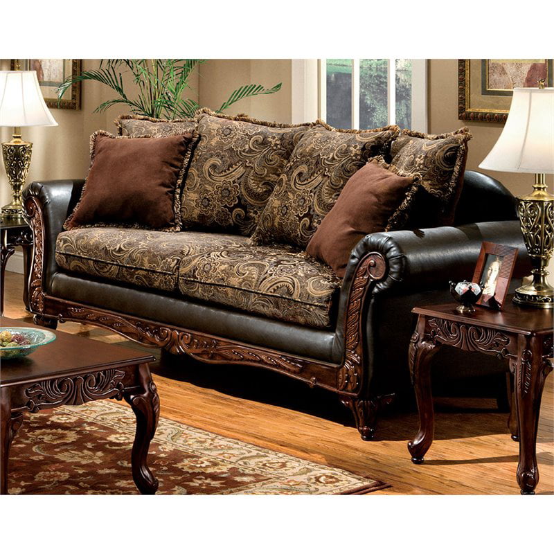 Furniture of America Oko Traditional Faux Leather Sofa in Espresso