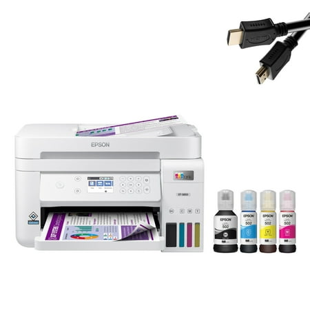 Epson EcoTank-3850 Special Edition All-in-One Inkjet Printer with Scanner, Copier, Business Office, White, Bundle with Printer Cable