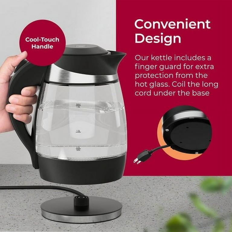 Mueller Living Glass Kettle 1.8L 1500W LED Light Electric Tea Kettle  Automatic Shut-Off with SpeedBoil Tech and Boil-Dry Protection 