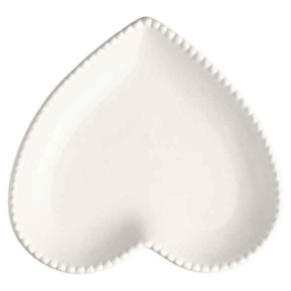 Cute Heart Shaped Ceramic Plate, 6.89" x 6.69" x 0.98", White Serving Dish with Dot Edge, Great for Dessert, Snack, Candy, Mini Cake
