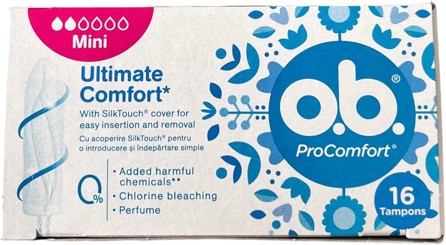 o.b., Comfort Pads Mini, 16 Pieces, Pocket-Sized Discreet Travel