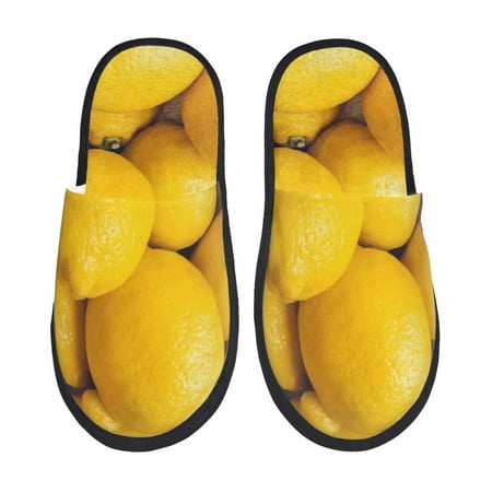 Balery Ripe Yellow Lemon Slient Indoor Furry Fleece Comfort House Shoes Soft Non-Slip Home Shoes Cotton slippers House Slippers-- Medium