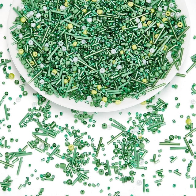 Kit de cuentas de vidrio de 150 g, estilo mixto, serie verde, con agujero redondo, de 2 a 4 mm, espaciadoras sueltas, varios tamaños, a granel.