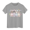thumbnail image 5 of Toddlers Kids Girls Easter T Shirts Cute Cat Bunny Print Short Sleeve Crew Neck Tees Casual Tops for Spring Holiday and Daily Wear,Light Blue,150, 5 of 8