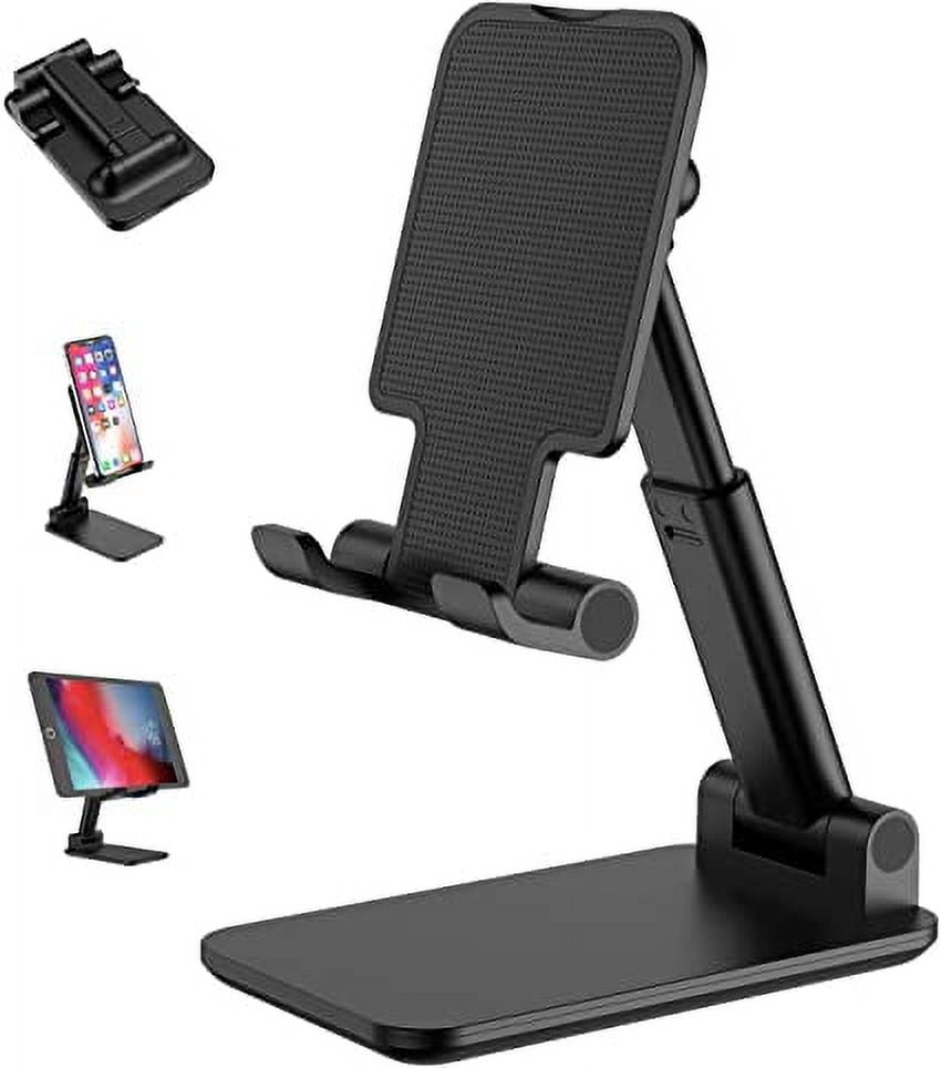 Jinsinto Adjustable Cell Phone Stand, Foldable Phone Holder Tablet Stand for Desk, Angle Height Adjustable Cell Phone Stand black