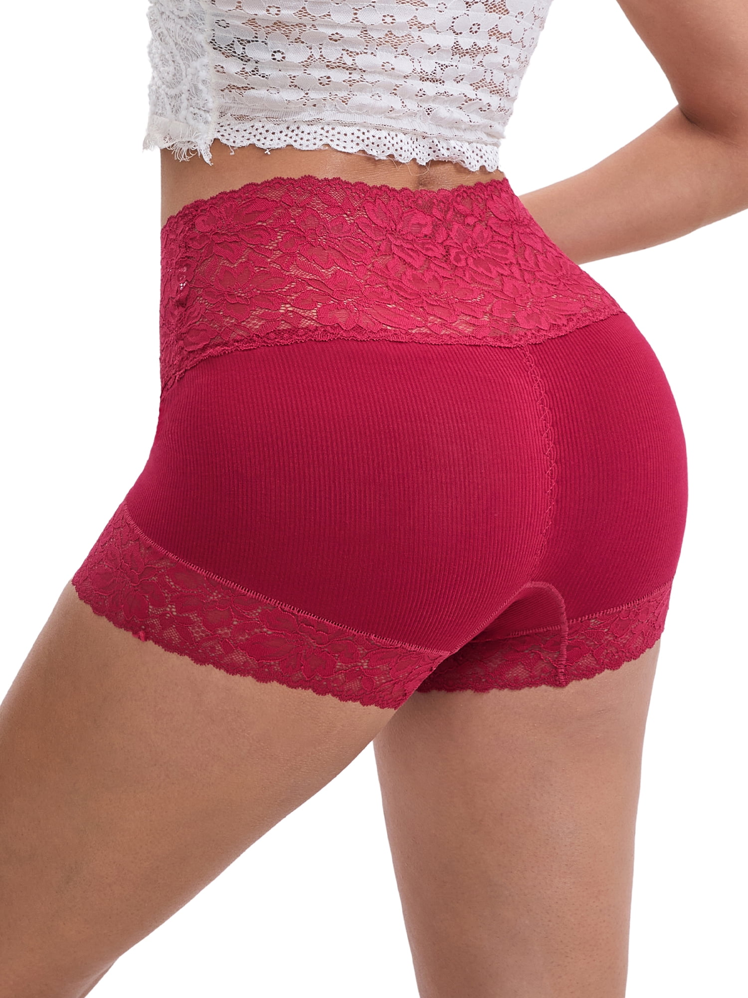 DARING DIVA Women's Lace Seamless Tummy Control Hip Lifting Panties L Burgundy