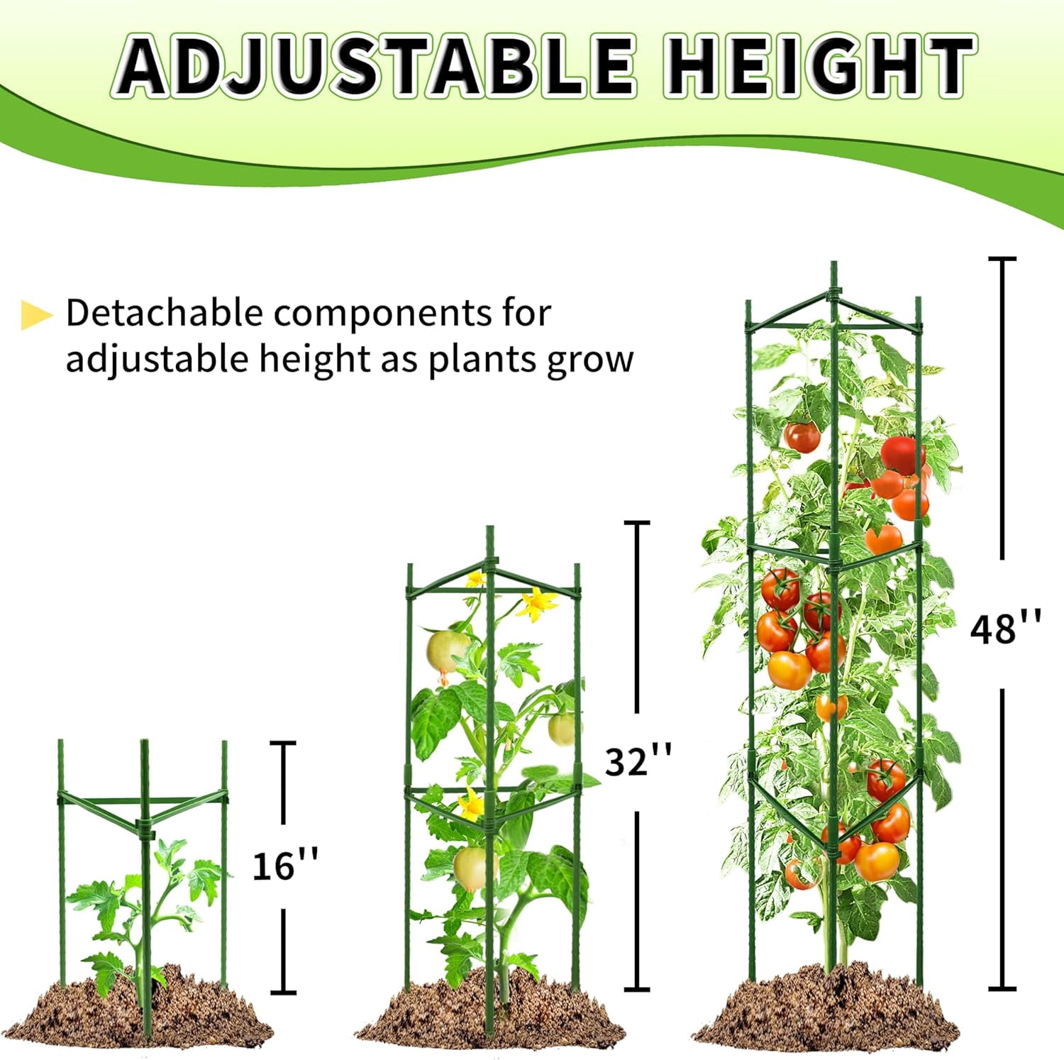 4-Pack 48-Inch Adjustable Tomato Cages, Heavy-Duty Metal Plant Support Trellis for Garden and Pots, DIY Stakes, Height 16 to 192 Inches