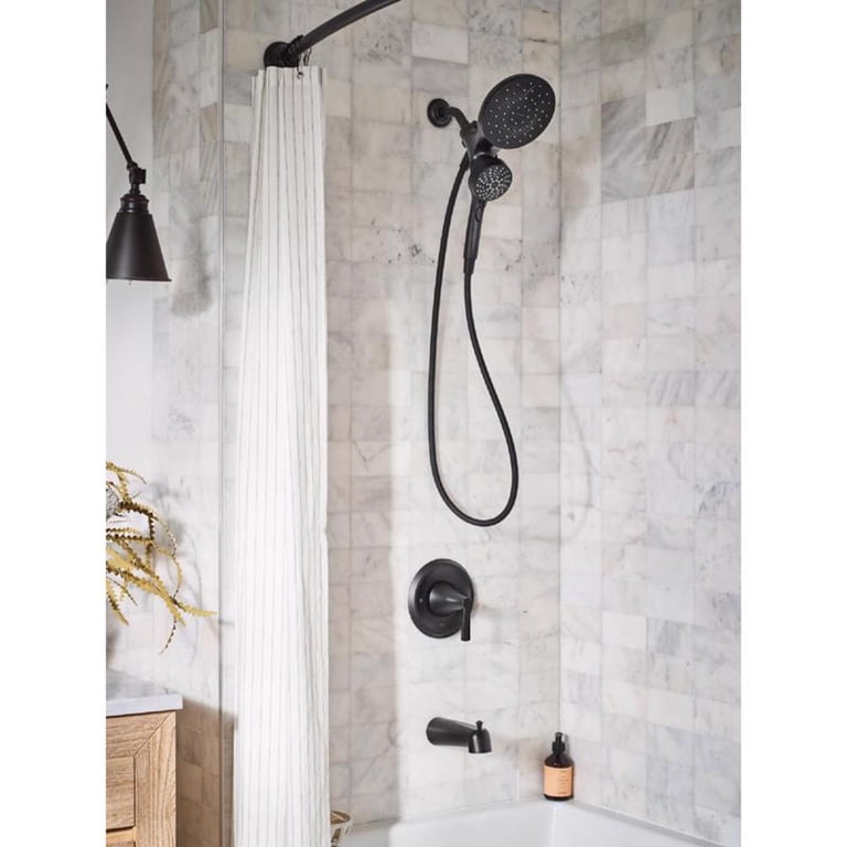 Moen Mikah Matte Black Tub and Shower Faucet, Magnetix Rainshower