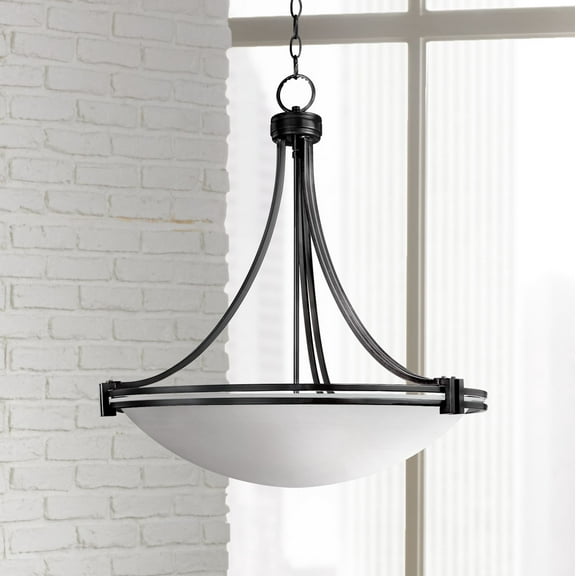 Possini Euro Design Deco Oil Rubbed Bronze Pendant Chandelier 24 1/4" Wide Modern White Marbled Bowl Glass 5-Light Fixture for Dining Room Kitchen