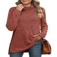 thumbnail image 2 of Ribbed Turtleneck Top for Women - Long Sleeve Basic Shirt with Side Slit, 2 of 5