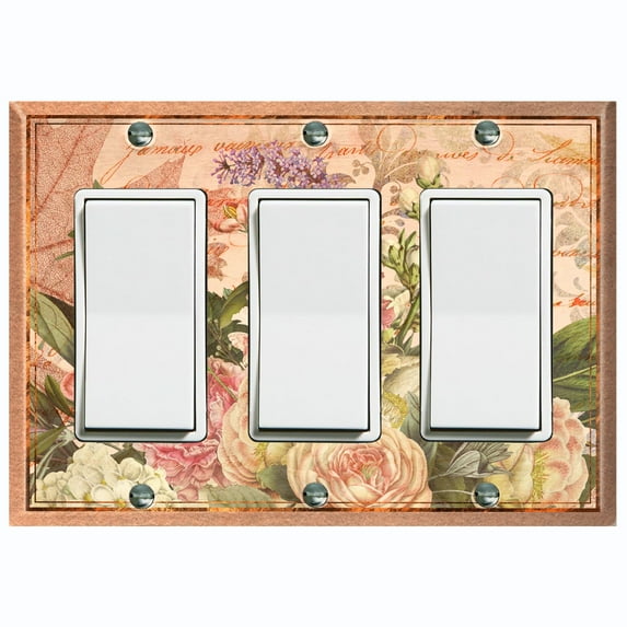 Metal Light Switch Plate Outlet Cover Beige Floral Leaf Letter Damask FLW057