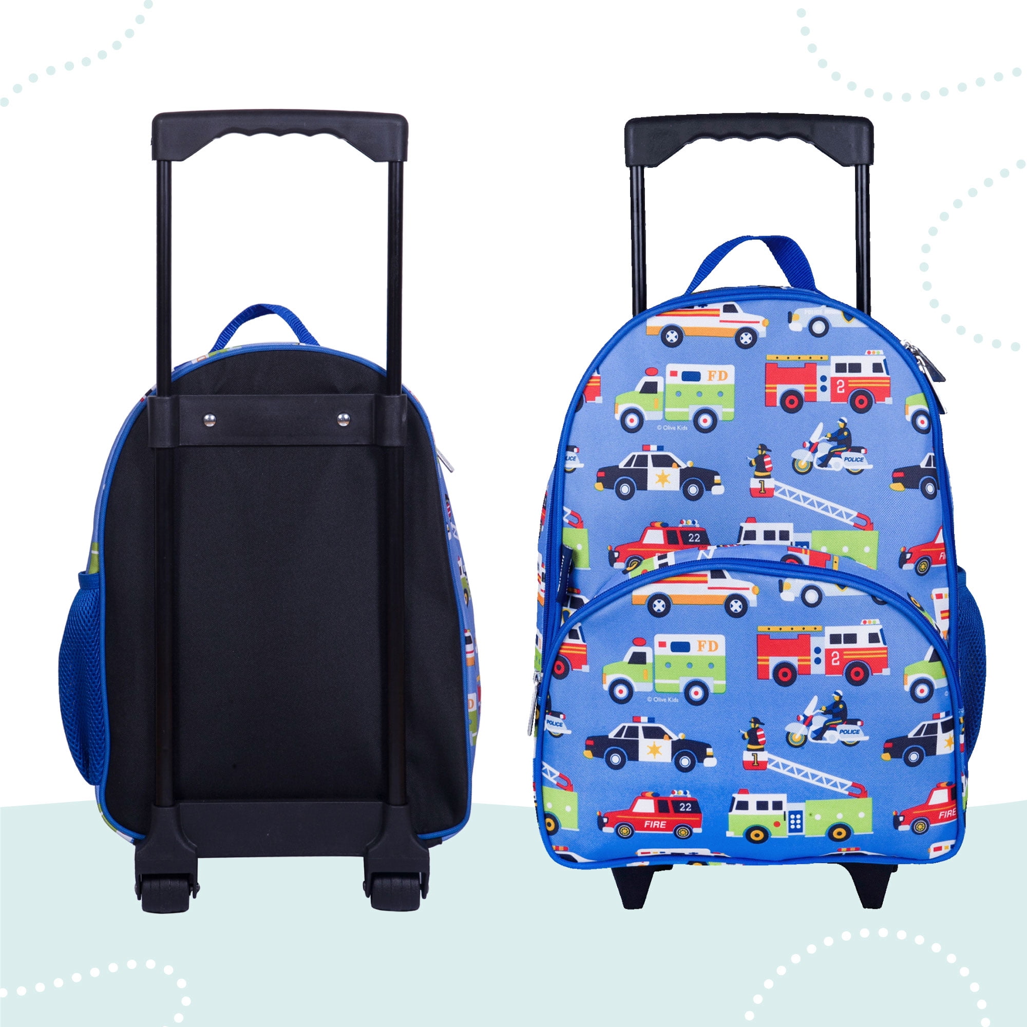 Wildkin Kids Rolling Luggage for Boys & Girls, Perfect for School & Overnight Travel, Carry-On Size (Heroes Blue)
