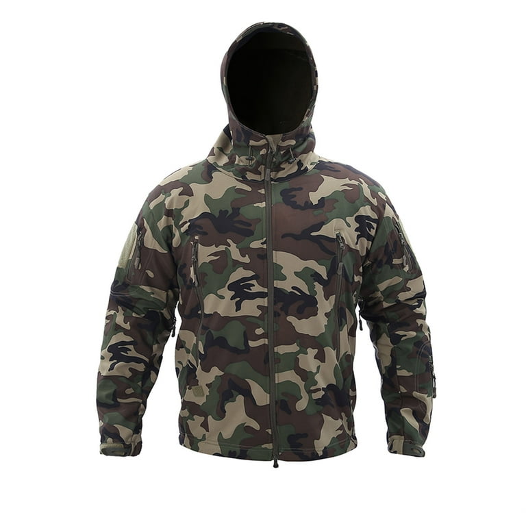 AnuYalue 2023 Coat Clearance Men's Camo Hunting Jacket Lightweight  Waterproof Softshell Military Tactical Jacket Fleece Lined Hooded Rain  Jacket
