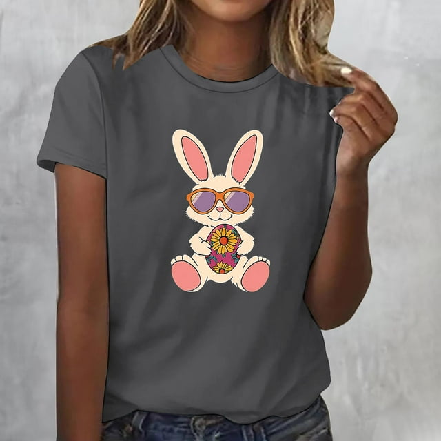 Xuyuer Easter Tshirt Women Tie Dye Happy Easter Tie Dye Shirts Funny Bunny T-Shirt Rabbit Graphic Short Sleeve Tee Tops Short Sleeved Round Neck Pullover Fashionable