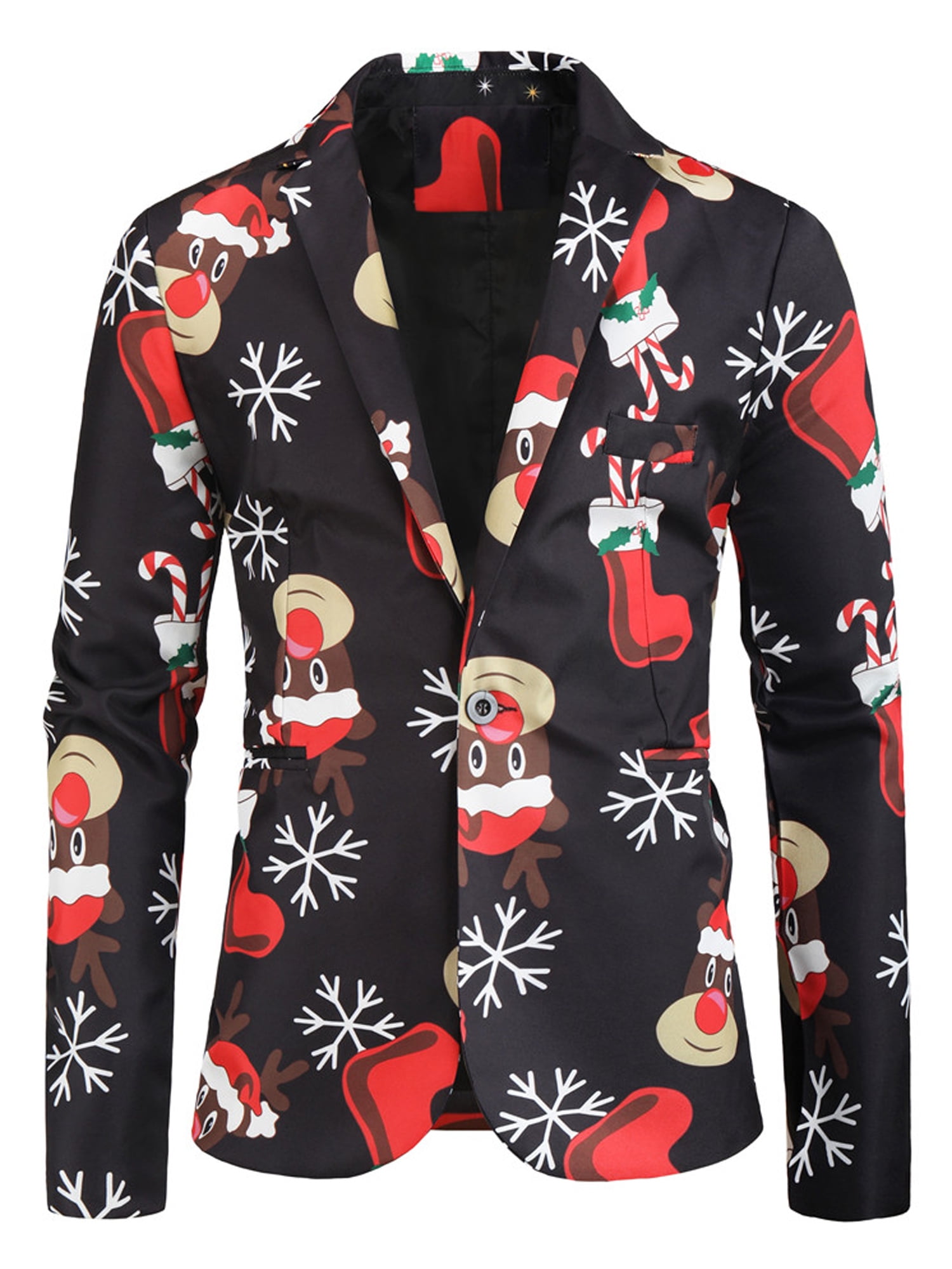UPAIRC Mens Christmas Snowflake/Deer Print Costumes Blazer Funny Xmas