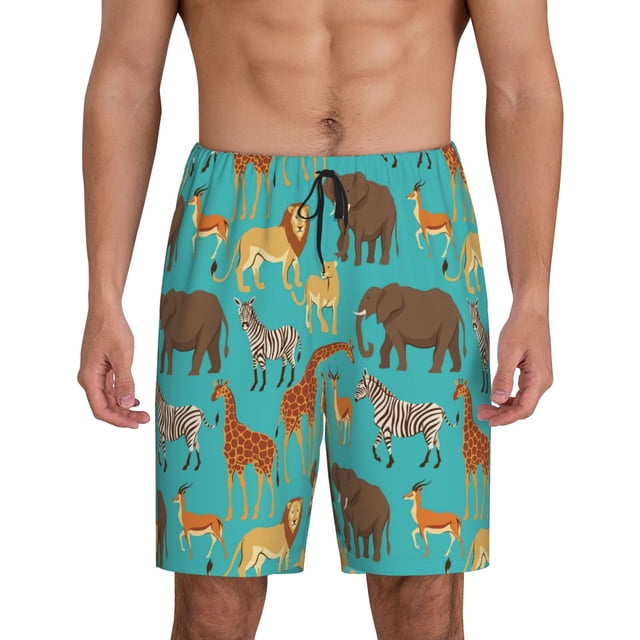Balery Cute Animals Pantalones cortos de pijama de punto de algodón para hombre con cinturilla y bolsillos-Small