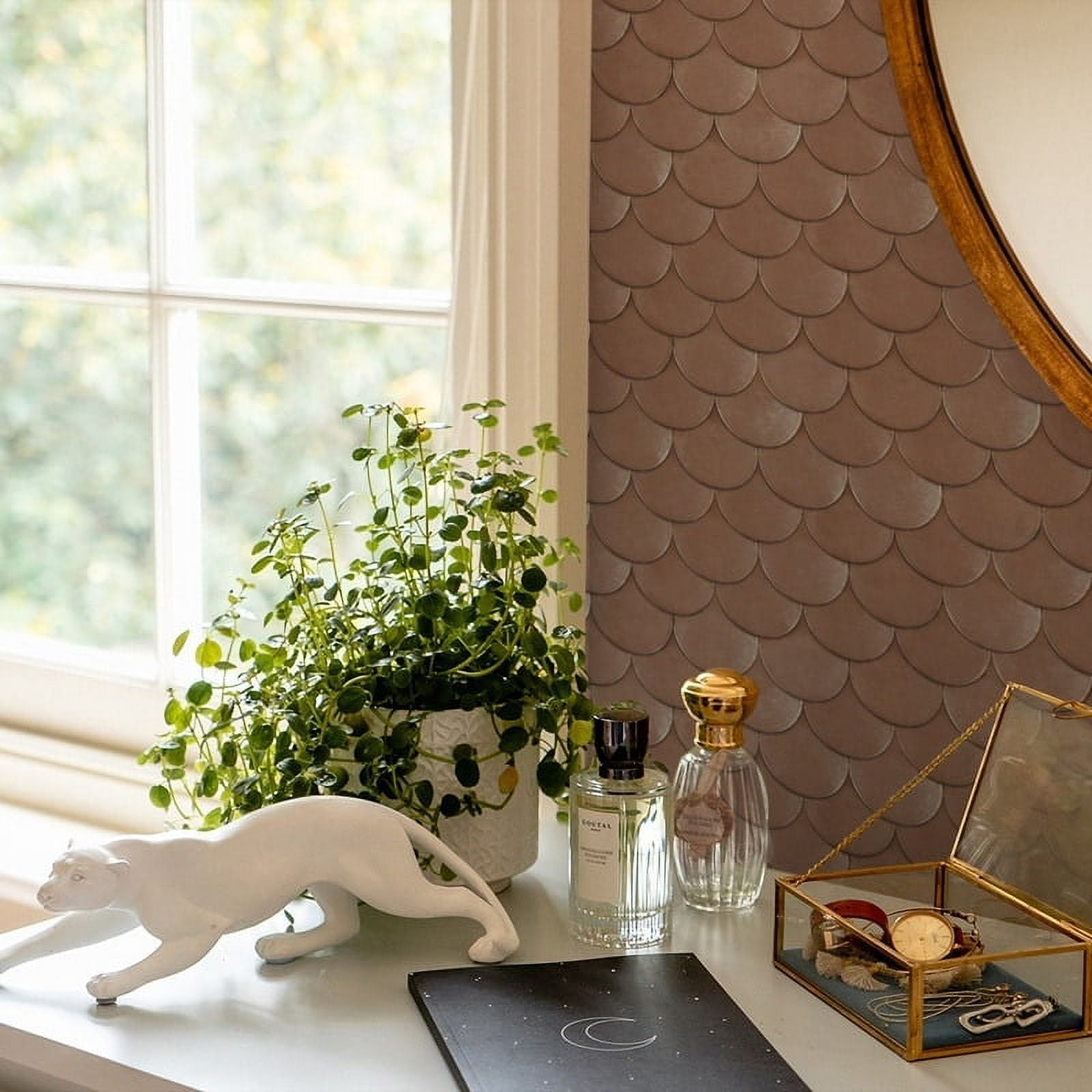 Tempaper x Genevieve Gorder Brass Belly Metallic Pink Peel and Stick Wallpaper, 20.5" x 16.5'