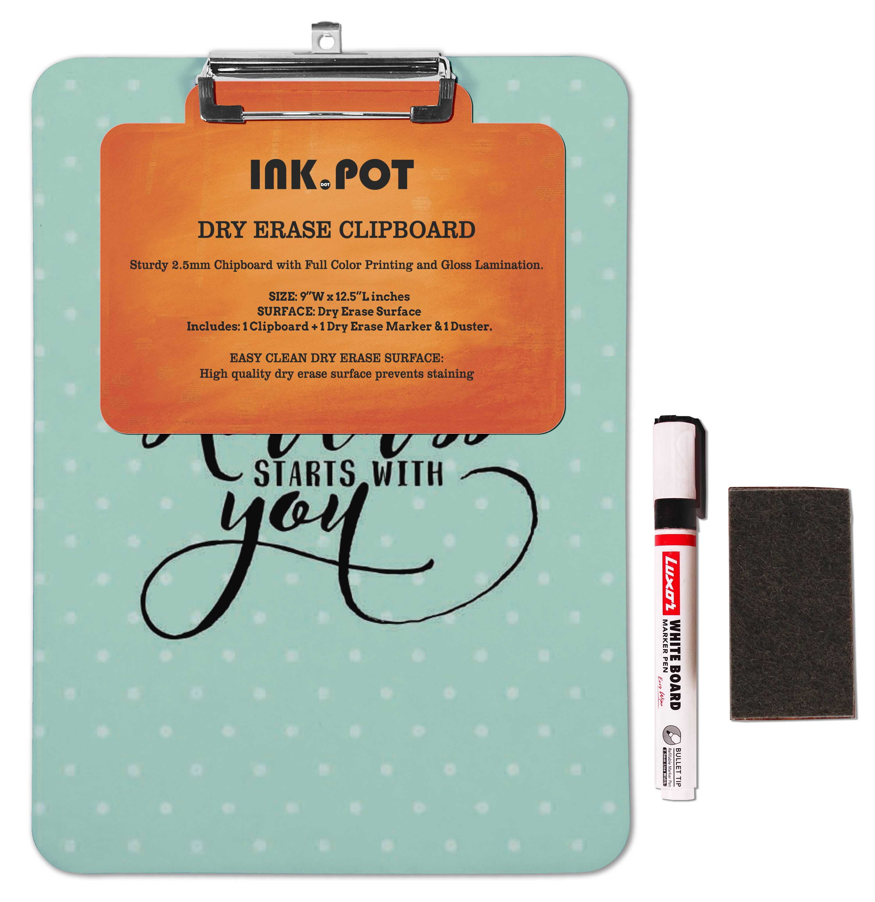 Inkdotpot Dry Erase Double Sided Clipboard Text Printed Paperboard Clipboard With Free Marker & Duster