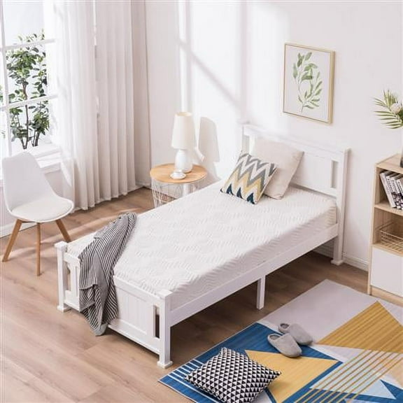 UBesGoo Wood Platform Bed with Hardwood Slats Support Suitable for Bedroom,Headboard And Footboard,Twin