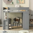 thumbnail image 3 of Full Wood Loft Bed with Wardrobes and 2-Drawer Desk with Cabinet, Loft Twin Bed with Desk for Teenagers, Multiple Functions Bed, Easy to Assemble (Gray), 3 of 9