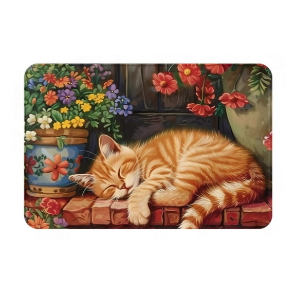 Logiee Sleeping Cat Flowers Print Welcome Mats for Entryway,Door Mat for Front Door,Entry Mat,Doormat for Garden, Garage, Patio, Home, Porch Decor