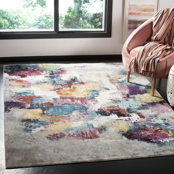 SAFAVIEH Aria Creighton Abstract Area Rug, Grey/Wine, 5'1" x 7'6"
