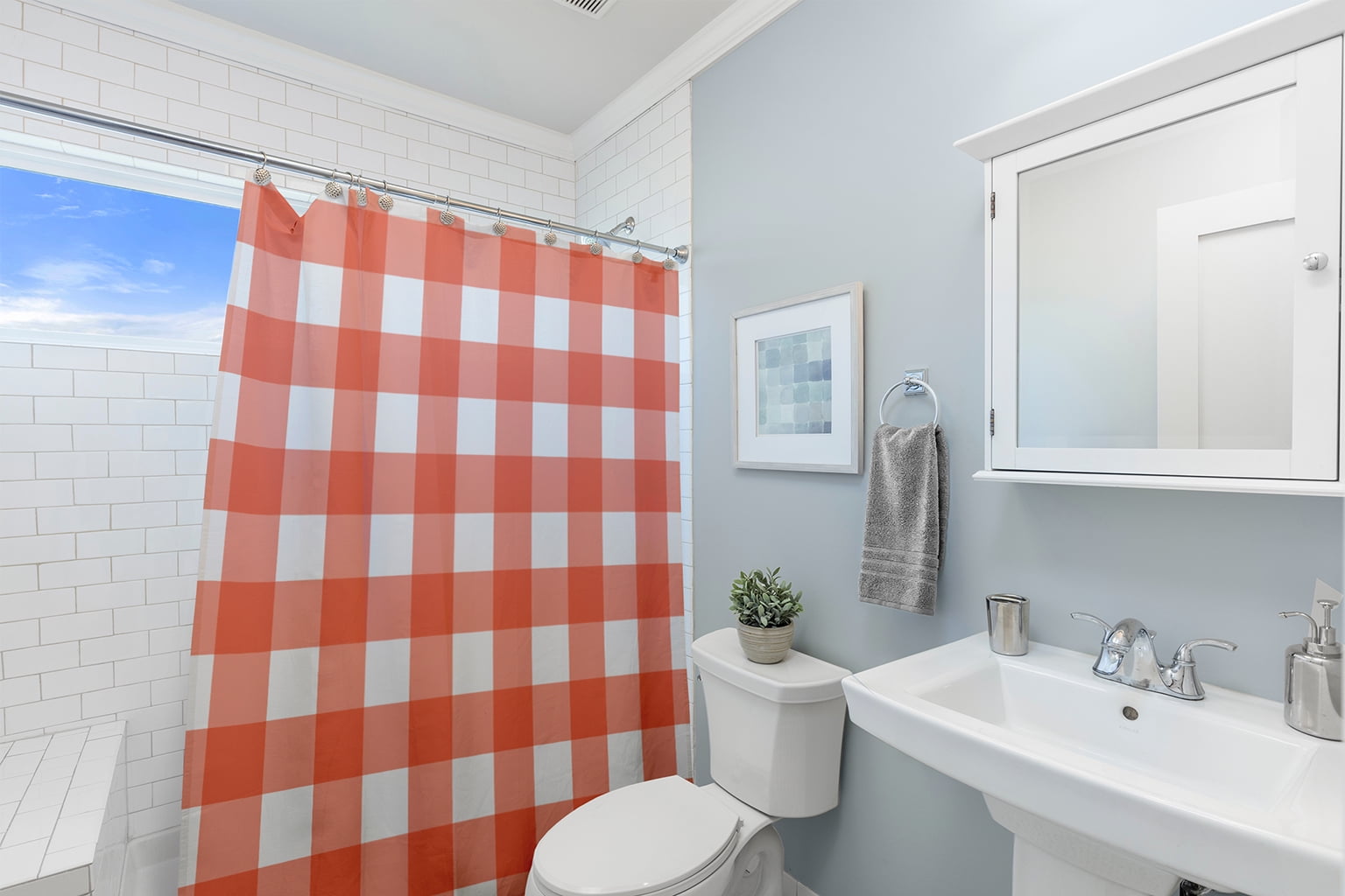 Simply Daisy 70" W x 73" L Gingham Plaid Polyester Shower Curtain, Harvest Orange [1 Ct]