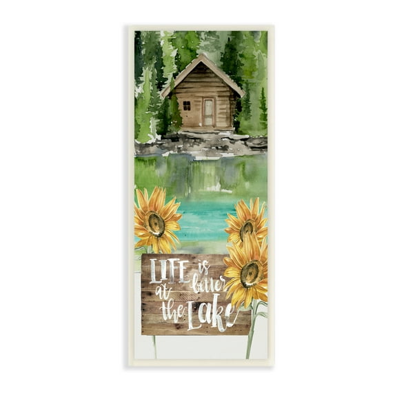 The Stupell Home Decor Collection Cabin by a Lake with Sunflowers Watercolor Painting Wall Plaque Art, 7 x 0.5 x 17