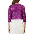 thumbnail image 3 of INSPIRE CHIC Valentine's Day Women's Shrugs Floral Lace Cardigan 3/4 Sleeves Sheer Cover Up Top XS Rose Purple, 3 of 6