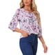 thumbnail image 4 of Blusa Boho para Mujer INSPIRE CHIC con Estampado Floral, Cuello con Lazo, Manga 3/4, Tops Casual XS Color Púrpura Polvoriento, 4 of 6