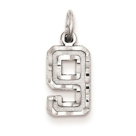 925 Sterling Silver Diamond Cut Small #9 Solid Charm Pendant