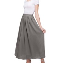 SWSMCLT Women's Pleated Skirt High Waisted Fall Smocked Beach Casual Holiday Long Summer Aline Layered Elastic Dark Grey 4-6