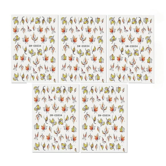 Fall Nail Stickers Thanksgiving Maple Leaf Nail Stickers 3D Self-Adhesive 5sheets(3.74 ×2.56in)