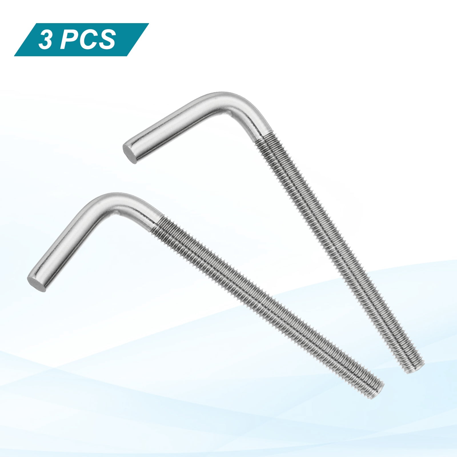 Uxcell M12x150mm 7/L-Shaped Right Angle Bolt Screw, 304 Stainless Steel L Shape Foundation Bolt Long Square Bend Screw, 3 Pcs