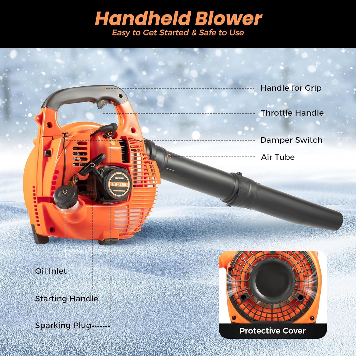 Handheld Gas Blower, 2-Stroke Gas Powered Leaf Blower, 750W 25.4cc Gasoline Grass Sweeper for Lawn Care, Snow Blowing & Yard Cleaning, Heavy Duty Grassland Cleaning Machine