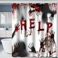 thumbnail image 5 of Halloween Shower Curtain - Help with Bloodys Hands for Halloween Decorations Theme Decor Props Bathroom - Bloody Horror Bath Curtains 72x72 Inches Waterproof Fabric with 12 Hooks Help, 5 of 6