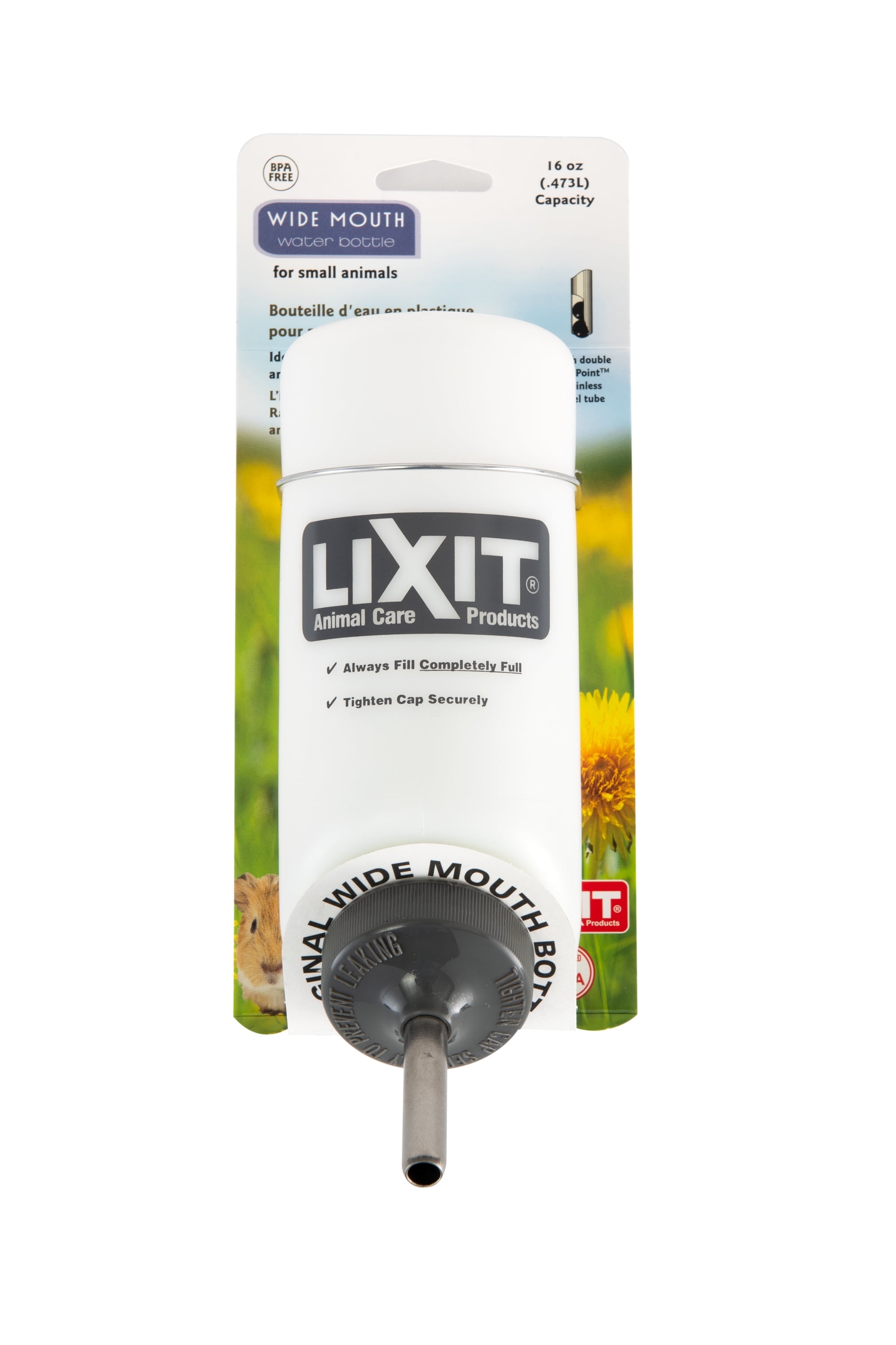 (4 pack) Lixit Wide Mouth Cage Water Bottles for Rabbits, Ferrets, Guinea Pigs, and Chinchillas